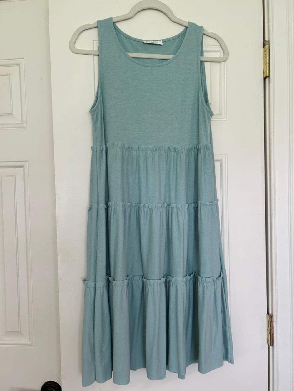 Sleeveless Aqua Tiered Maxi Dress